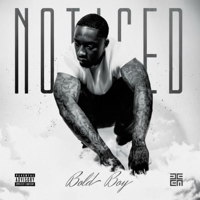 NOTICED album cover: Bold Boy crouching in black and white