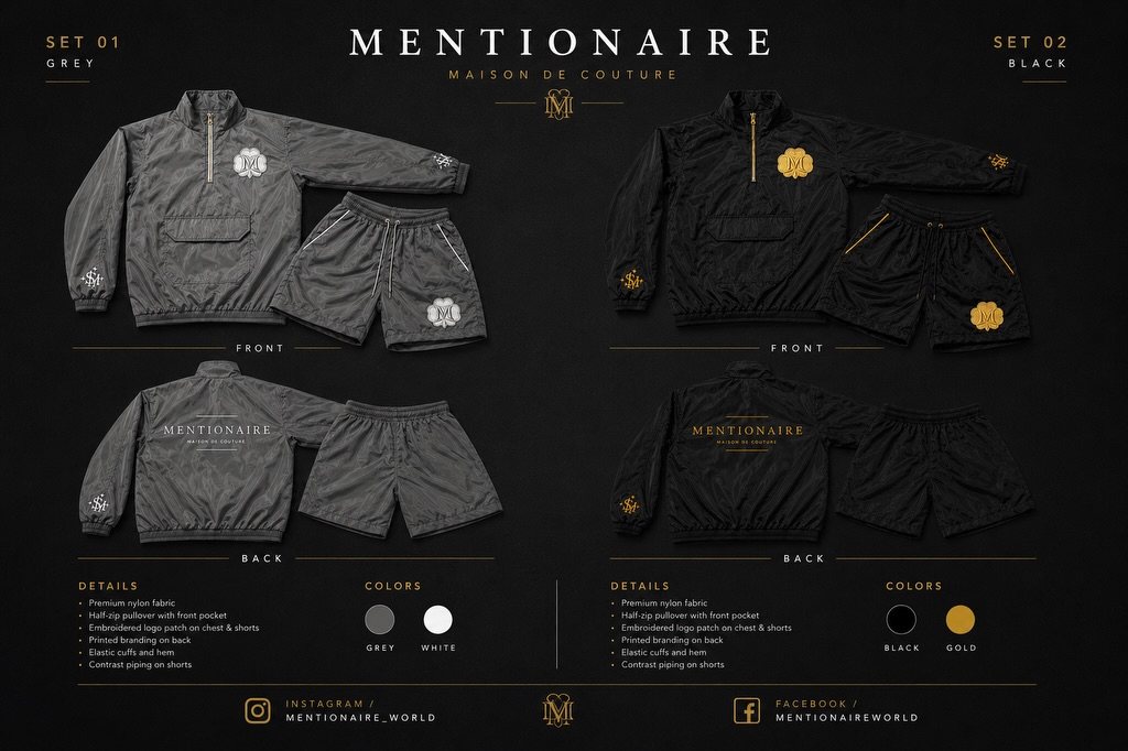 Mentionaire grey and black half-zip sets
